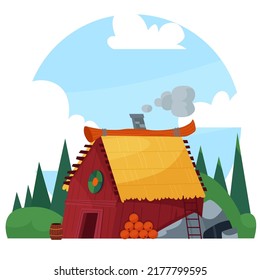 scandinavian viking house, vector illustration. Village