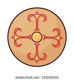 Scandinavian vikings culture composition with isolated image of shield with ornament vector illustration