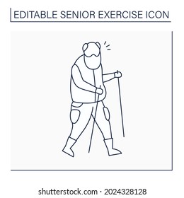 Scandinavian walking line icon.Man walk with special equipment.Cardiovascular exercise. Physical activity. Senior exercise concept. Isolated vector illustration. Editable stroke