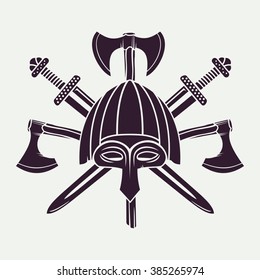 Scandinavian weapon and helmet