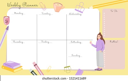 Scandinavian Weekly and Daily Planner Template. Organizer and Schedule with Notes and To Do List. Vector. Isolated. 