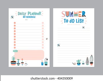 Scandinavian Weekly and Daily Planner Template. Organizer and Schedule with Notes and To Do List. Vector. Isolated. Trendy Holiday Summer Concept with Graphic Design Elements