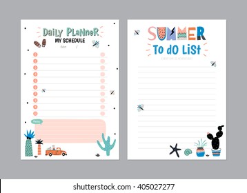 Scandinavian Weekly And Daily Planner Template. Organizer And Schedule With Notes And To Do List. Vector. Isolated. Trendy Holiday Summer Concept With Graphic Design Elements