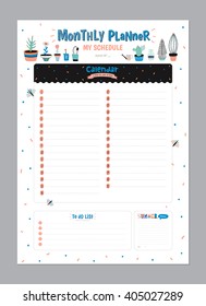 Scandinavian Weekly and Daily Planner Template. Organizer and Schedule with Notes and To Do List. Vector. Isolated. Trendy Holiday Summer Concept with Graphic Design Elements