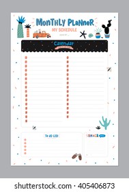 Scandinavian Weekly and Daily Planner Template. Organizer and Schedule with Notes and To Do List. Vector. Isolated. Trendy Holiday Summer Concept with Graphic Design Elements
