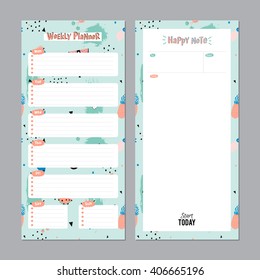 Scandinavian Weekly and Daily Planner Template. Organizer and Schedule with Notes and To Do List. Vector. Isolated. Trendy Holiday Summer Concept with Graphic Design Elements