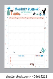 Scandinavian Weekly and Daily Planner Template. Organizer and Schedule with Notes and To Do List. Vector. Isolated. Trendy Holiday Summer Concept with Graphic Design Elements
