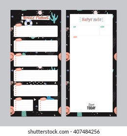 Scandinavian Weekly and Daily Planner Template. Organizer and Schedule with Notes and To Do List. Vector. Isolated. Trendy Holiday Summer Concept with Graphic Design Elements