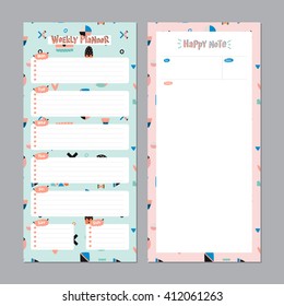 Scandinavian Weekly and Daily Planner Template. Organizer and Schedule with Notes and To Do List. Vector. Isolated. Trendy Holiday Summer Concept with Graphic Design Elements