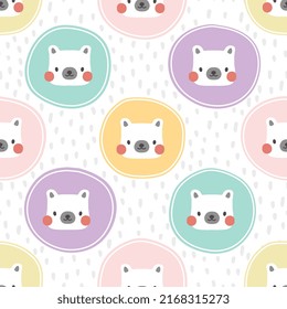 Scandinavian white polar bear face, colourful kids seamless pattern background, woodland animals childish digital print for wrapping paper, fabric and textile