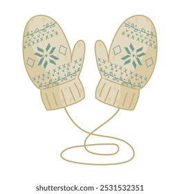 Scandinavian winter mittens. Isolated vector element on a white background for children s books, postcards, banners, educational illustrations.