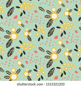 scandinavian winter pattern in nordic folklore style  with berries, flowers, leaf and snowflakes.  Great for stylish Christmas