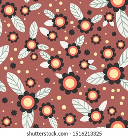 scandinavian winter pattern in nordic folklore style  with  flowers, leaf and snowflakes.  Great for stylish Christmas/ floral seamless pattern
