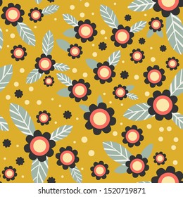 scandinavian winter pattern in nordic folklore style  with  flowers, leaf and snowflakes.  Great for stylish Christmas/ floral seamless pattern
