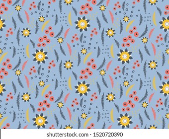 scandinavian winter pattern in nordic folklore style  with  flowers, leaf and snowflakes.  Great for stylish Christmas/ floral seamless pattern