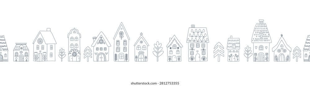 Scandinavian winter village seamless
