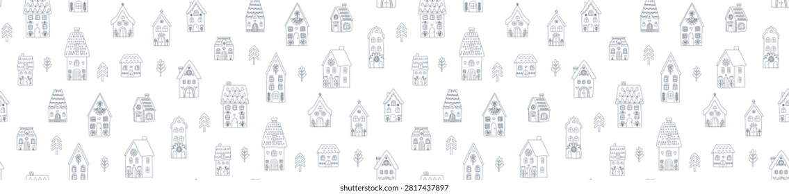 Scandinavian winter village seamless