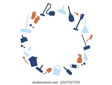 Scandinavian-style circular frame made of cleaning tools