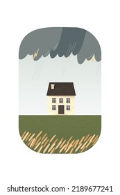  A Scandinavian-style house in nature, outside the city. A single building in the rain. Flat illustration, on a light background.Flat vector illustration.