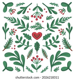 Scandinavian-style ornament. Beautiful symmetrical composition for cozy home things like pillow, posters, stencils. Colorful flat vector illustration.