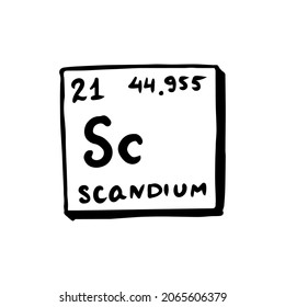 Scandium Chemical Element. Sign With Atomic Number. Periodic Table. Vintage Engraved Hand Drawn Old Sketch. 