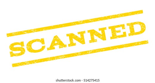 Scanned watermark stamp. Text caption between parallel lines with grunge design style. Rubber seal stamp with dust texture. Vector yellow color ink imprint on a white background.