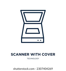 scanner with cover icon from technology collection. Thin linear scanner with cover, cover, scanner outline icon isolated on white background. Line vector scanner with cover sign, symbol for web and 