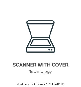 Scanner with cover outline vector icon. Thin line black scanner with cover icon, flat vector simple element illustration from editable technology concept isolated stroke on white background