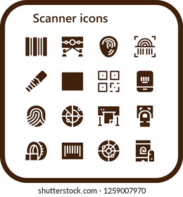  scanner icon set. 16 filled scanner icons. Simple modern icons about  - Barcode, Guillotine, Fingerprint, Metal detector, QR, Radar, Plotter, Fingerprint scan, Tomography