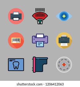 scanner icon set. vector set about printers, barcode scanner, bionic contact lens and printer icons set.