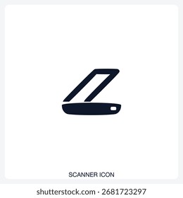 Scanner Icon einfarbiges Vektorsymbol mit einem fetten, minimalen Design. Geeignet für Präsentationen, Websites, Apps, Infografiken und verschiedene digitale oder gedruckte Projekte.