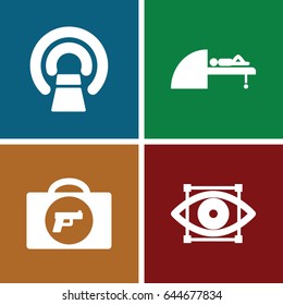 Scanner icons set. set of 4 scanner filled icons such as briefcase with weapon, mri
