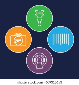 Scanner icons set. set of 4 scanner outline icons such as briefcase with weapon, MRI, bar code