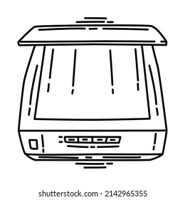 Scanner Machine Part of Computer Accessories and Hardware Hand Drawn Icon Set Vector.