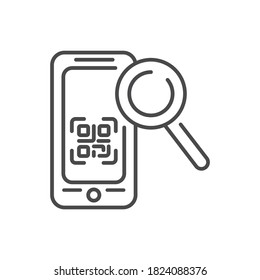 Scanner QR mobile application in smartphone black line icon. Pictogram for web page, mobile app, promo. UI UX GUI design element. Editable stroke.