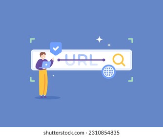 Scanner URLs. Link analysis. Scanning website addresses to detect if there is any virus. Prevention and warning of malicious links. protection and security services. illustration concept design