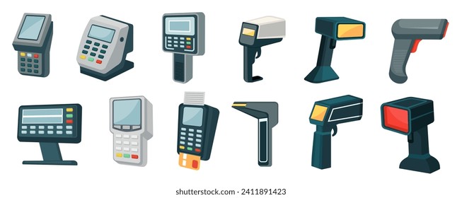 Scanner vector cartoon set icon