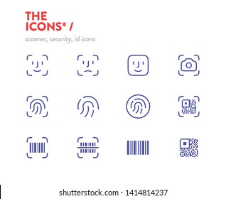 Scanners icon set, vector. Pixel Perfect glyphs. Editable Stroke. Security, id scanners icons, symbols