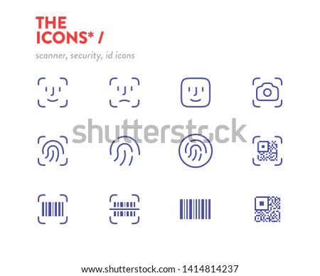 Scanners icon set, vector. Pixel Perfect glyphs. Editable Stroke. Security, id scanners icons, symbols