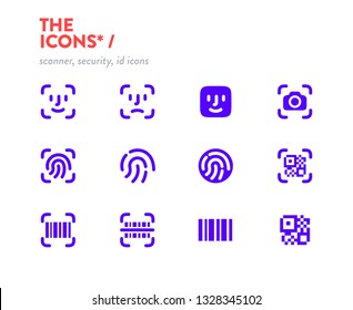 Scanners icons set, vector. 48x48 Pixel Perfect. Editable Stroke. Security, id scanners icons