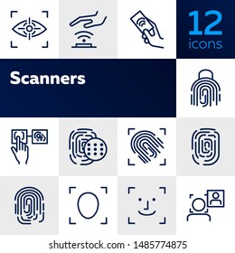 Scanners line icon set. Fingerprint, scanner, recognition. Recognition concept. Can be used for topics like safety, protection, gadgets