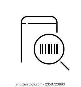 Scanning bar code on smart phone with magnifying glass. Pixel perfect icon