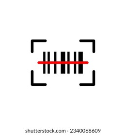 Scanning bar code with reader machine. Red laser beam. Pixel perfect, editable stroke