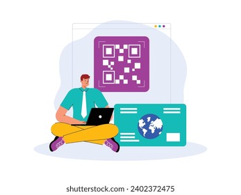 Scanning barcode to make transactions in e money app, secure payment vector illustration.