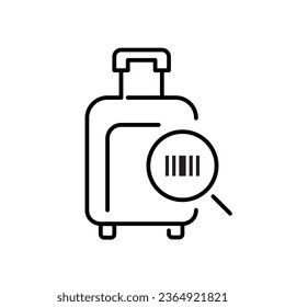 Scanning barcode on suitcase. Automated luggage tracking system. Pixel perfect, editable stroke