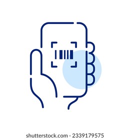 Escanear un código de barras con una aplicación para smartphone. Icono perfecto de píxeles