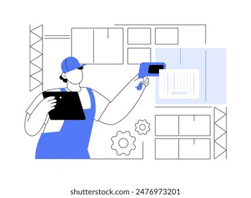 Scanning barcodes isolated cartoon vector illustrations. Professional warehouse worker scanning barcodes, inventory management, stock monitoring, stockroom supervisor vector cartoon.