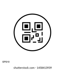 Scanning black round simple qarcode on phone screen icon, for interface concept elements, app ui ux web button logo.vector design