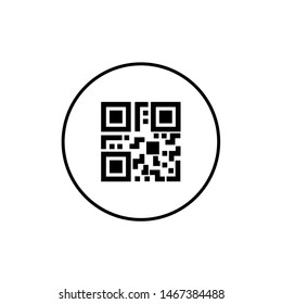 Scanning black round simple qarcode on phone screen icon, for interface concept elements, app ui ux web button logo.vector design