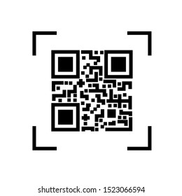 Scanning black round simple qr code on phone screen icon, for interface concept elements, app ui ux web button logo.vector design